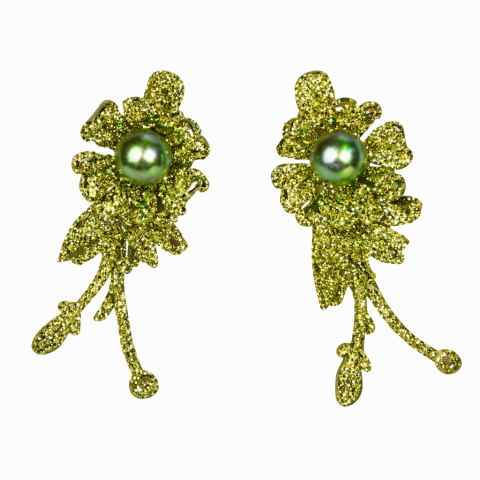 CASA & GRADINA - Set 2 cleme de par verzi 5 x 2 cm, model floral metalizat, accesorii pentru par, prindere ferma si confortabila
