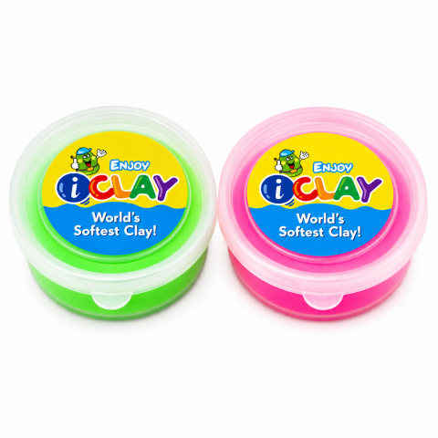 JOCURI ȘI JUCĂRII - Set 2 culori plastilina neon pentru proiecte artistice, verde neon si roz neon, 2 x 18 g