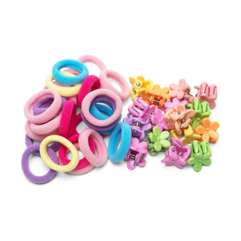 Set 2 cutii accesorii par cu elastic 2 cm, elastic spiralat, elastic subtire si 10 cleme flori multicolor [4]