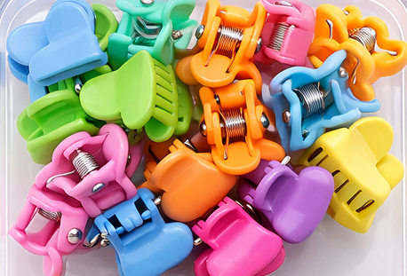 Set 2 cutii accesorii par cu elastic 2 cm, elastic spiralat, elastic subtire si cleme inimioare, multicolor [8]