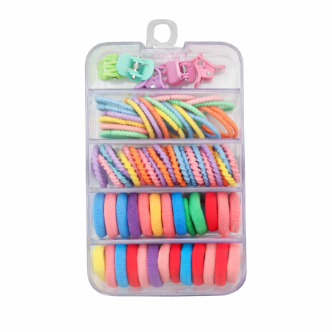 CASA & GRADINA - Set 2 cutii accesorii par cu elastic 2 cm, elastic spiralat, elastic subtire si cleme inimioare, multicolor