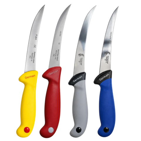 Cutite si tacamuri - Set 2 cutite pentru carne 29 cm, lama curbata 15 cm, 90 g/buc, otel inoxidabil, maner ergonomic, culori aleatorii