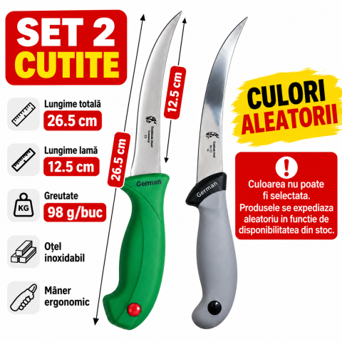 Set 2 cutite pentru fasonare 26.5 cm, lama curbata 12.5 cm, 98 g/buc, otel inoxidabil, manere ergonomice, culori aleatorii [4]