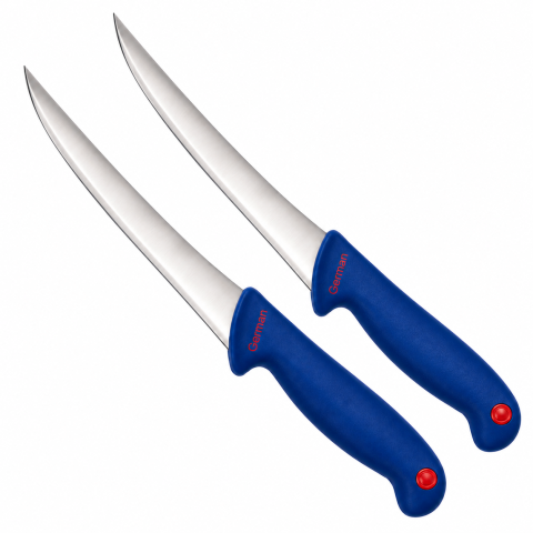 CASA & GRADINA - Set 2 cutite pentru macelarie albastre, lama curbata 18 cm, lungime 30 cm, otel inoxidabil