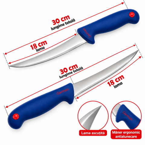 Set 2 cutite pentru macelarie albastre, lama curbata 18 cm, lungime 30 cm, otel inoxidabil [1]