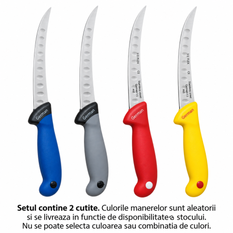 Set 2 cutite pentru transare 28.5 cm, lama curbata 15 cm cu alveole, 100 g/buc, otel inoxidabil, manere ergonomice, culori aleatorii [7]