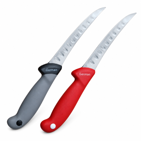 Set 2 cutite pentru transare 28.5 cm, lama curbata 15 cm cu alveole, 100 g/buc, otel inoxidabil, manere ergonomice, culori aleatorii [8]