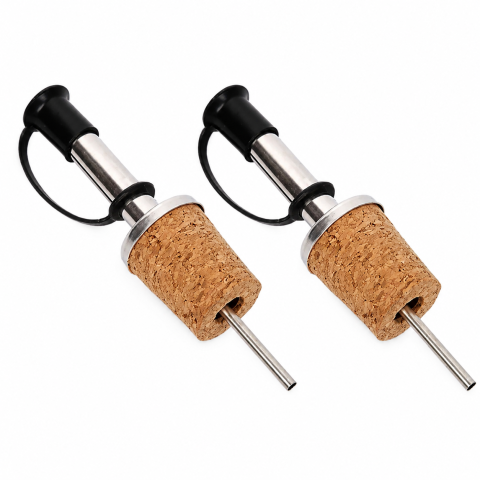 Diverse bucatarie - Set 2 dopuri dozatoare pentru sticle, 9.2 x 2.3 cm, pluta naturala, inox si capac silicon, accesorii pentru servire controlata a bauturilor