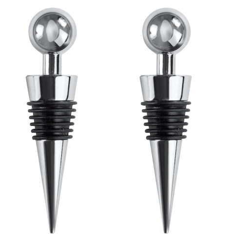 Uz casnic - Set 2 dopuri pentru sticla de vin, din plastic si silicon, 9 cm, argintiu/negru – etansare perfecta si design elegant