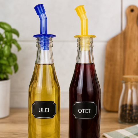 Set 2 dopuri picuratoare pentru sticle, galben si albastru, dozatoare reutilizabile pentru lichide [4]