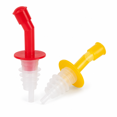 Set 2 dopuri picuratoare pentru sticle, galben si rosu, dozatoare reutilizabile cu gura inclinata pentru lichide [1]