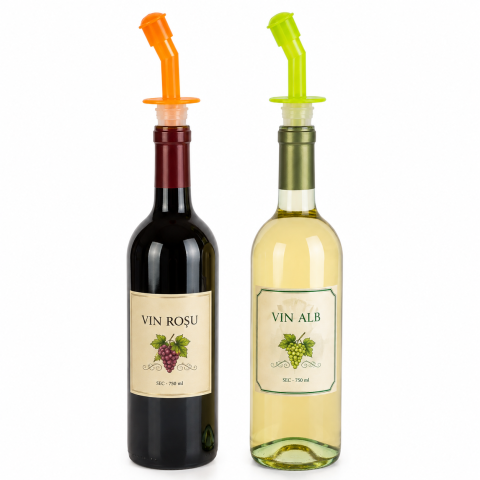 Set 2 dopuri picuratoare pentru sticle, portocaliu si verde, dozatoare cu capac pentru turnarea lichidelor [1]