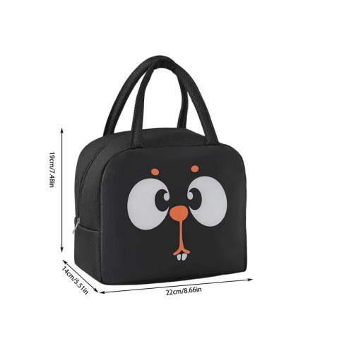 Set 2 genti termoizolante negre 22 x 19 x 14 cm, model animal, genti pentru pranz cu manere si fermoar, pentru alimente, scoala, gradinita si calatorii [1]