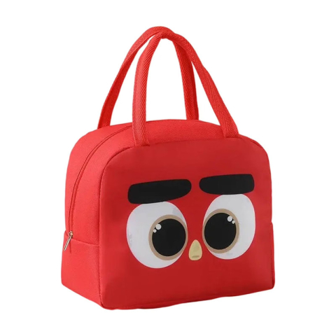 Set 2 genti termoizolante rosii 22 x 19 x 14 cm, model animal cu ochi mari, genti pentru pranz cu fermoar si manere, pentru alimente, scoala si calatorii [8]