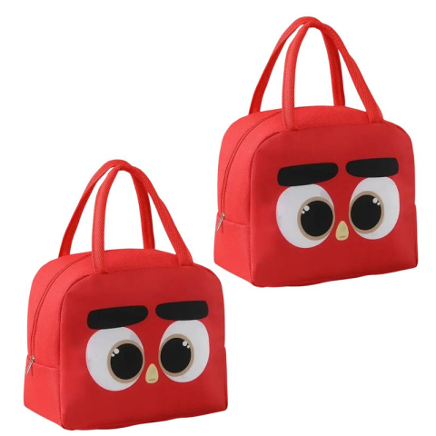 SPORT ȘI ACTIVITĂȚI - Set 2 genti termoizolante rosii 22 x 19 x 14 cm, model animal cu ochi mari, genti pentru pranz cu fermoar si manere, pentru alimente, scoala si calatorii
