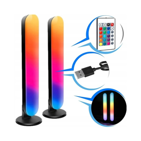 Set 2 lampi LED RGB, 12 culori, 4 moduri de iluminare, montare verticala sau orizontala, alimentare USB, telecomanda inclusa, 26.5 x 4.1 x 3.5 cm, negre – iluminare moderna, dinamica si personalizata  [1]