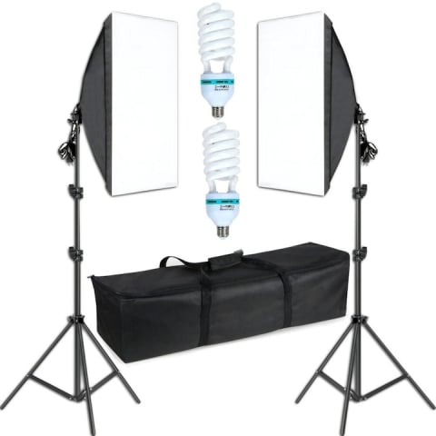 ECHIPAMENTE FOTO - Set 2 lampi softbox pentru studio foto-video, 50 x 70 cm, cu 2 trepiede reglabile pana la 200 cm, 2 becuri 150W 5500K, husa transport inclusa