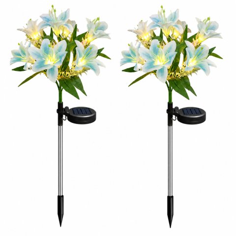 Set 2 lampi solare de gradina cu flori de crin albe, 70 cm, iluminare LED [1]