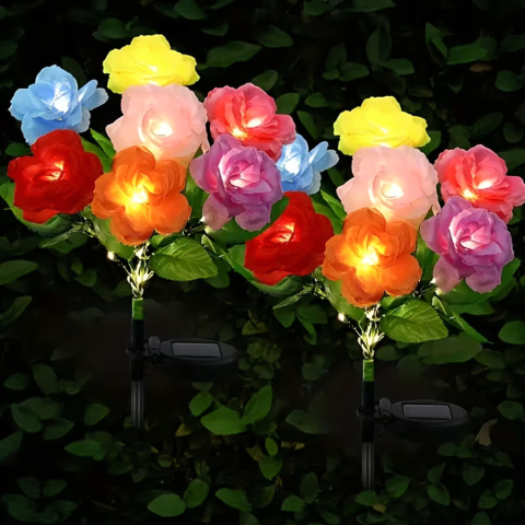 Set 2 lampi solare decorative multicolore 71 cm, model buchet de trandafiri cu LED [4]