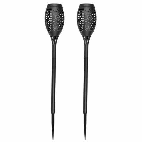 Set 2 Lampi Solare LED pentru Gradina si Terasa, iluminare decorativa cu efect de flacara, rezistente la apa, lumina calda, 7 x 51 cm, negru [1]