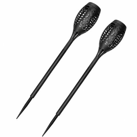 Set 2 Lampi Solare LED pentru Gradina si Terasa, iluminare decorativa cu efect de flacara, rezistente la apa, lumina calda, 7 x 51 cm, negru [9]