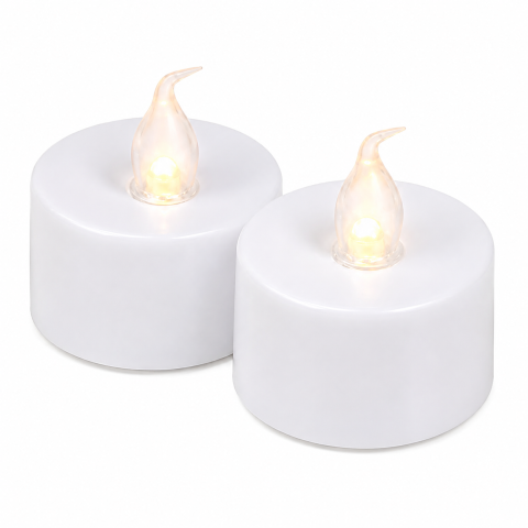 Set 2 lumanari decorative LED albe 3.7 x 3.8 cm, lumina galbena, flacara transparenta, baterii AG4 incluse, decor fara foc pentru interior si petreceri [3]
