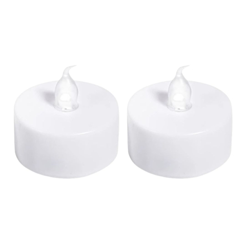 ELECTRONICE - Set 2 lumanari decorative LED albe 3.7 x 3.8 cm, lumina galbena, flacara transparenta, baterii AG4 incluse, decor fara foc pentru interior si petreceri