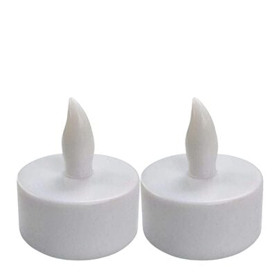 Set 2 lumanari decorative LED albe 4.1 x 3.9 cm, iluminare galbena, efect flacara, 6 baterii LR41 AG3 incluse, pentru decor casa, masa si aniversari