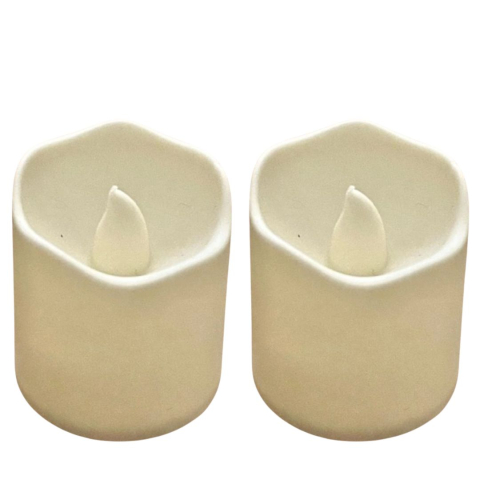 CASA & GRADINA - Set 2 lumanari LED ivoire 3.9 x 3.6 cm, lumina galbena efect flacara, 4 baterii LR1130 AG10 incluse, decor pentru masa, casa, aniversari si evenimente