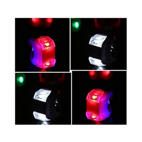 Set 2 lumini LED pentru bicicleta din silicon, fata si spate, alb si rosu, prindere rapida [2]