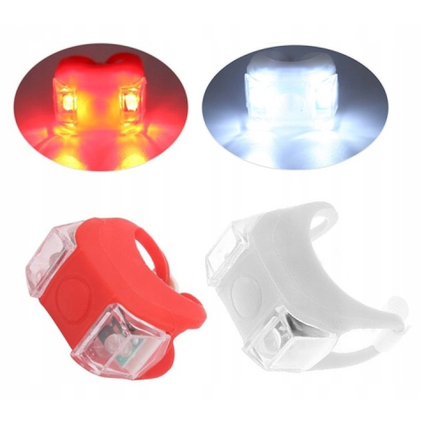 Set 2 lumini LED pentru bicicleta din silicon, fata si spate, alb si rosu, prindere rapida [6]