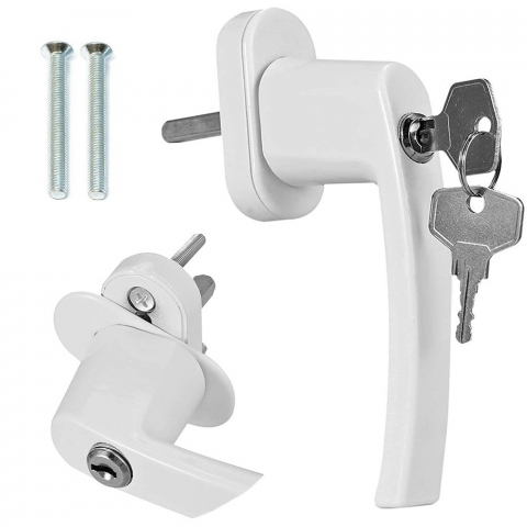 Set 2 manere fereastra cu incuietoare, 4 chei, inchidere securizata, model universal, aluminiu, alb [9]