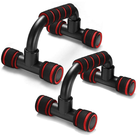 Fitness - Set 2 manere pentru flotari, suprafata anti-alunecare, sarcina maxima 200 kg - Negru, rosu
