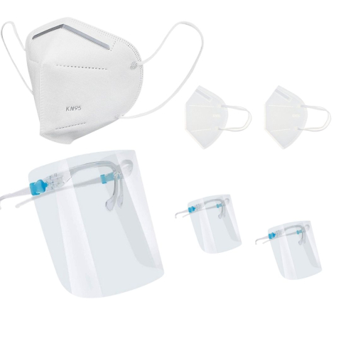 Set 2 masti de protectie KN95 si 2 viziere reutilizabile cu rama tip ochelari, pentru adulti, protectie completa