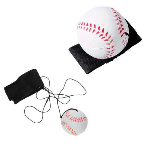 Alte jucarii copii - Set 2 mingi saltarete hiperelastice model baseball cu bratara pentru incheietura, Space Moon Ball antistres, diametru 60 mm, alb cu rosu