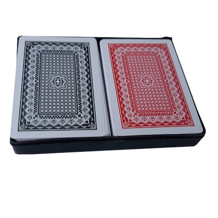 Table,Sah si Altele - Set 2 pachete carti de joc clasice, din plastic - Rosu, negru, albastru