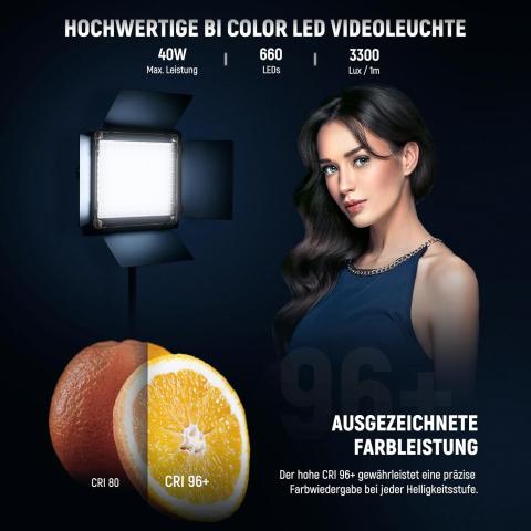 Set 2 panouri LED profesionale pentru studio foto si video, Bi-Color 3200K-5600K, 660 LED, CRI96+, luminozitate reglabila, softbox, trepiede 190 cm, genti transport [7]