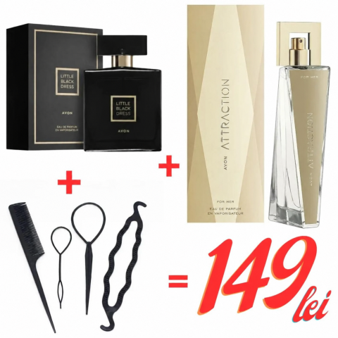 Oferte speciale - Set 2 parfumuri Avon, compus din Little Black Dress & Attraction for Her + set 4 accesorii păr – eleganță, rafinament și stil feminin – ofertă specială 99 lei