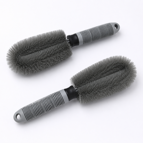 ARTICOLE AUTO - Set 2 perii pentru curatare jante auto, 25 cm, peri moi din polipropilena si nailon, maner ergonomic antiderapant, gri, pentru jante, anvelope si spatii greu accesibile