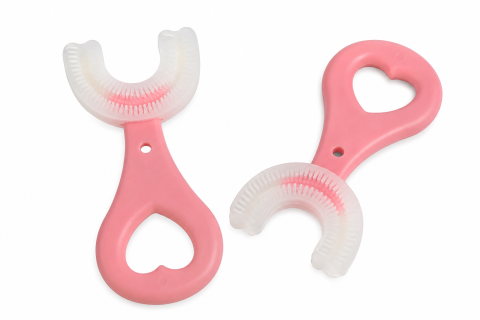 Set 2 Periute de Dinti in Forma de U pentru Sugari si Copii 2-6 Ani, Model Inima, Peri Moi din Silicon [4]