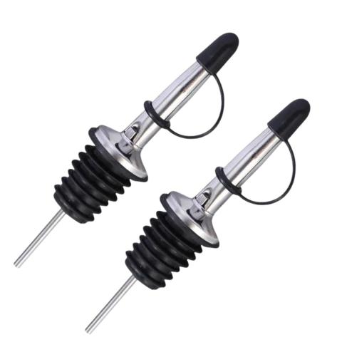 CASA & GRADINA - Set 2 picuratoare din inox cu capac negru 10.5 cm, diametru 2.5 cm, dozatoare profesionale cu garnitura din silicon pentru sticle