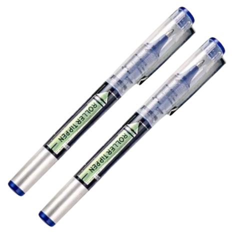 Set 2 pixuri pentru birou si scoala, cerneala albastra, varf V-tip 0.5 mm, corp transparent, 13.2 cm