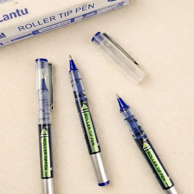 Set 2 pixuri pentru birou si scoala, cerneala albastra, varf V-tip 0.5 mm, corp transparent, 13.2 cm [2]