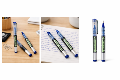 Set 2 pixuri pentru birou si scoala, cerneala albastra, varf V-tip 0.5 mm, corp transparent, 13.2 cm [1]