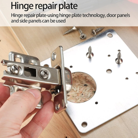 Set 2 placi pentru repararea balamalelor mobilier, inox rezistent, montaj rapid cu suruburi incluse, 9 x 9 cm, argintiu [6]