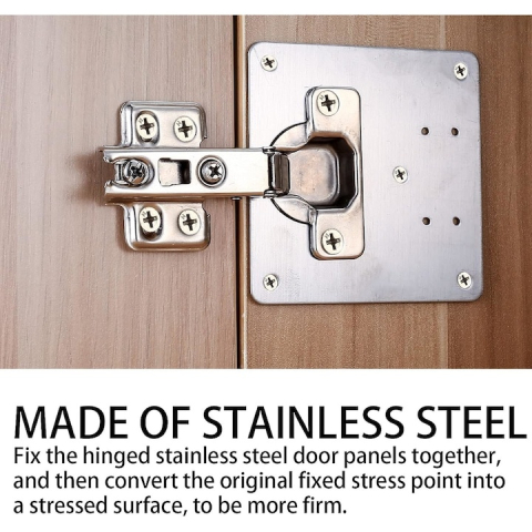 Set 2 placi pentru repararea balamalelor mobilier, inox rezistent, montaj rapid cu suruburi incluse, 9 x 9 cm, argintiu [4]