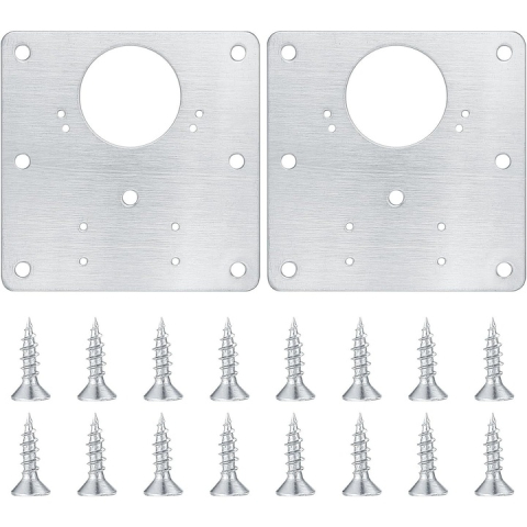 CASA & GRADINA - Set 2 placi pentru repararea balamalelor mobilier, inox rezistent, montaj rapid cu suruburi incluse, 9 x 9 cm, argintiu