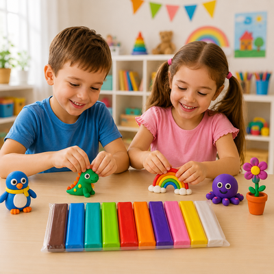 Set 2 plastiline multicolor 400 g, 20 batoane colorate, non-toxice pentru copii, modelaj, joaca educativa, creatii artistice, scoala si gradinita [2]