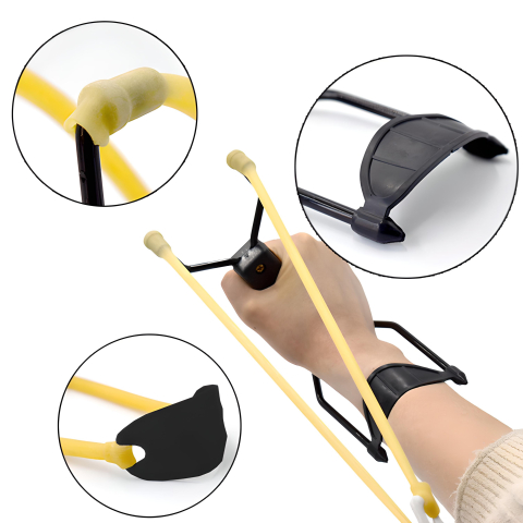 Set 2 prastii metalice profesionale cu suport incheietura, maner antiderapant, elastic dublu, 18 cm, tir sportiv outdoor [5]