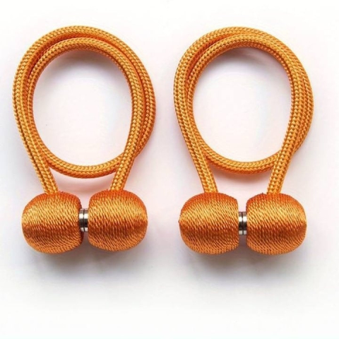 CASA & GRADINA - Set 2 prinderi magnetice pentru perdele, snur impletit rezistent, 44 cm, portocaliu auriu